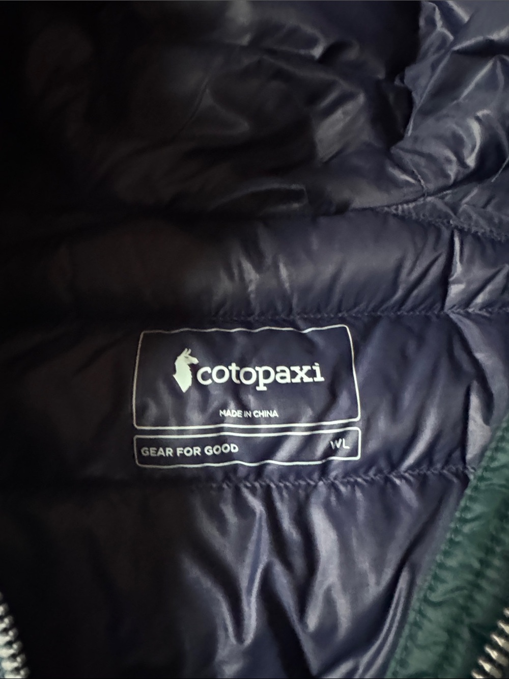 Cotopaxi Fuego Teal Hooded Long Puffer with Blue Stripe Accents - Picture 4 of 8